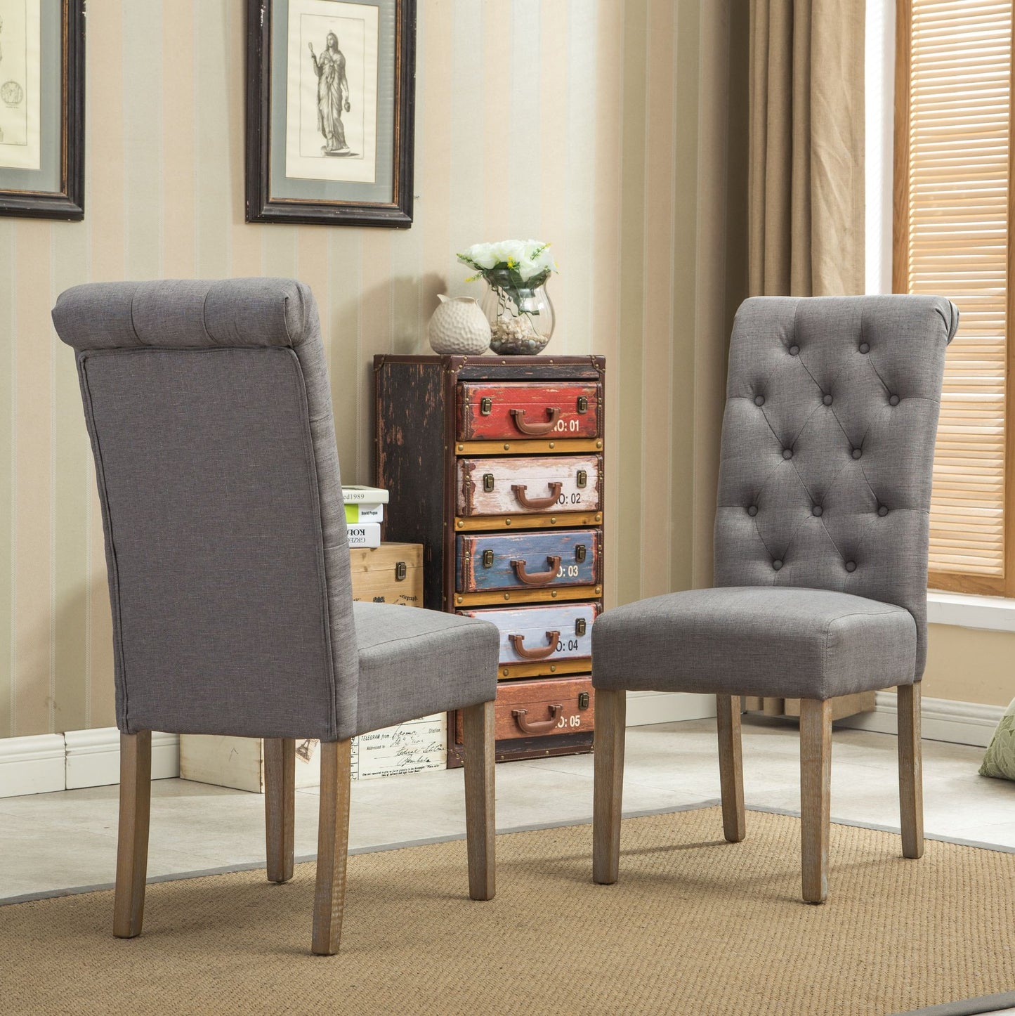 Habit Solid Wood Tufted Parsons Dining Chair, Set of 2, Grey image 4