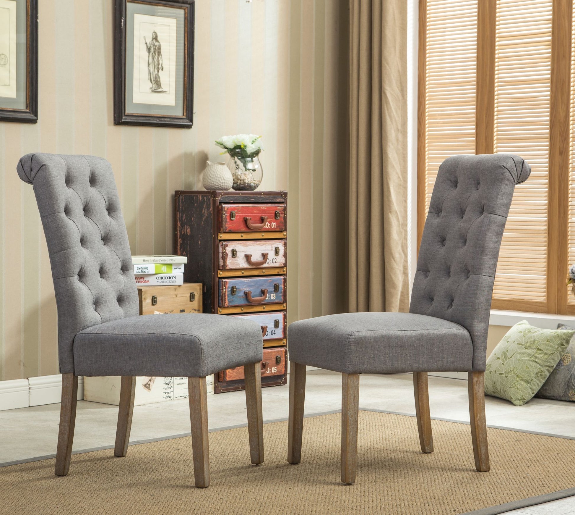 Habit Solid Wood Tufted Parsons Dining Chair, Set of 2, Grey image 1