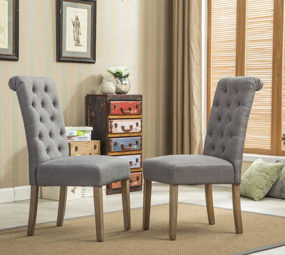 Habit Solid Wood Tufted Parsons Dining Chair, Set of 2, Grey image 1