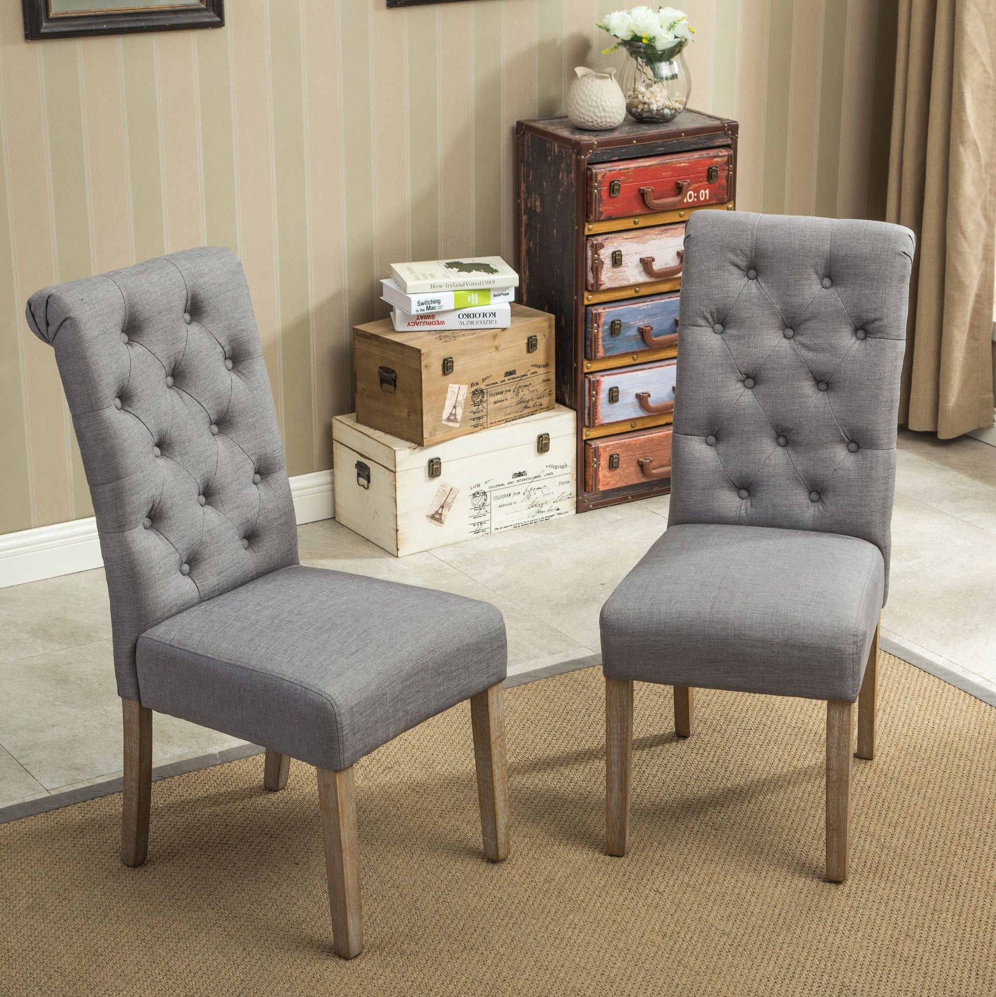 Habit Solid Wood Tufted Parsons Dining Chair, Set of 2, Grey image 3