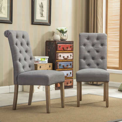 Habit Solid Wood Tufted Parsons Dining Chair, Set of 2, Grey image 2