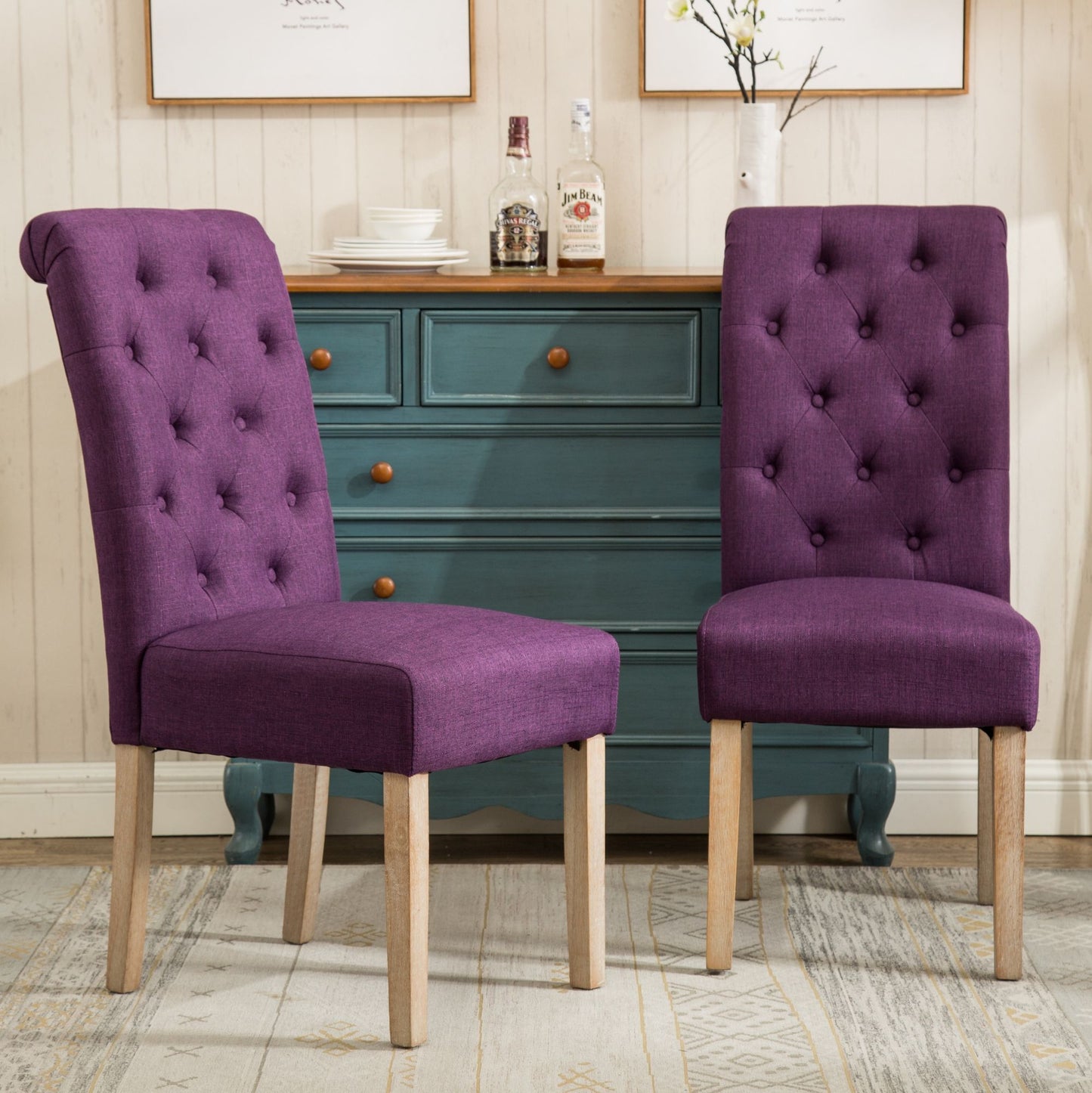 Habit Solid Wood Tufted Parsons Dining Chair, Set of 2, Purple image 1