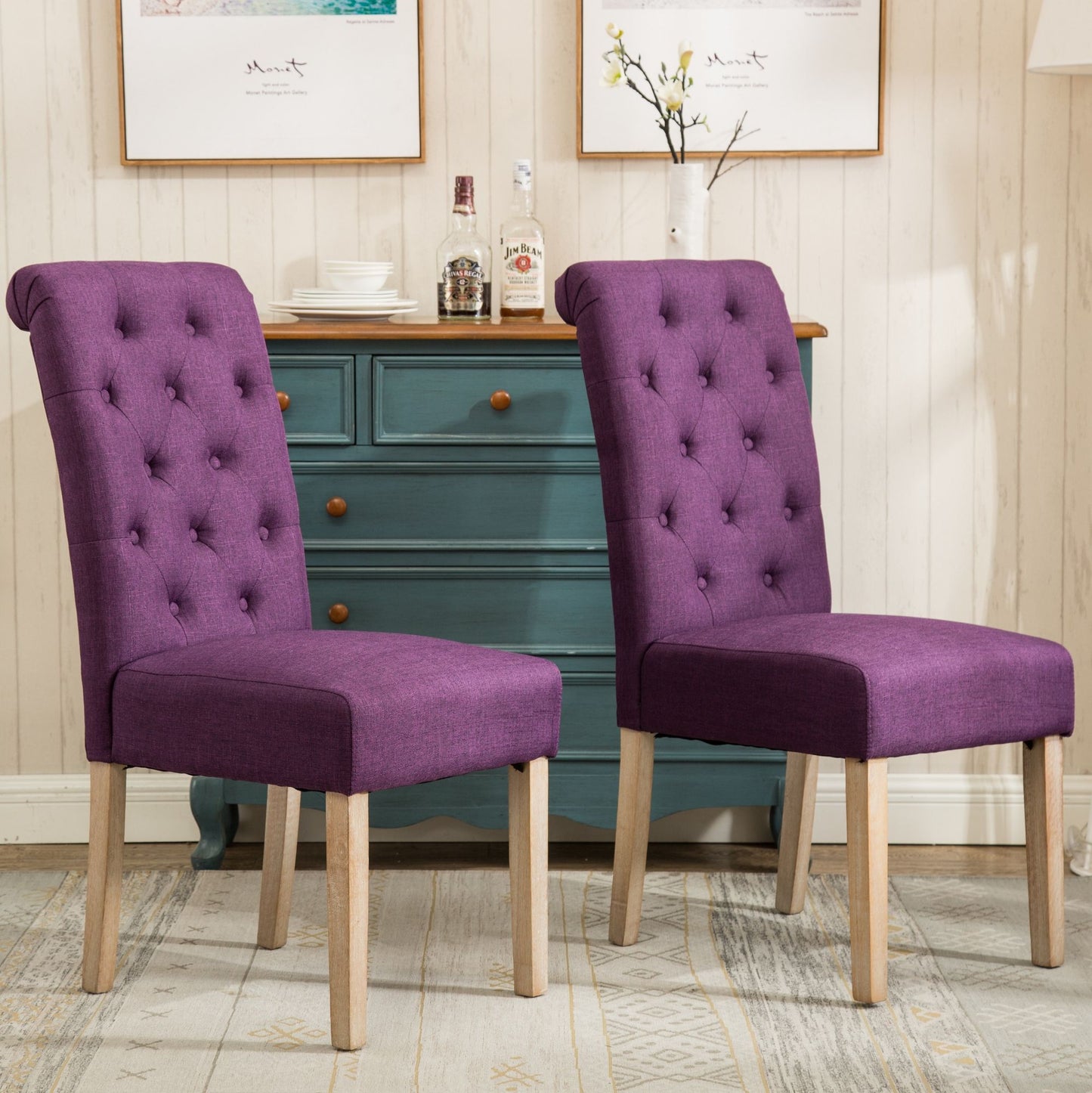 Habit Solid Wood Tufted Parsons Dining Chair, Set of 2, Purple image 3