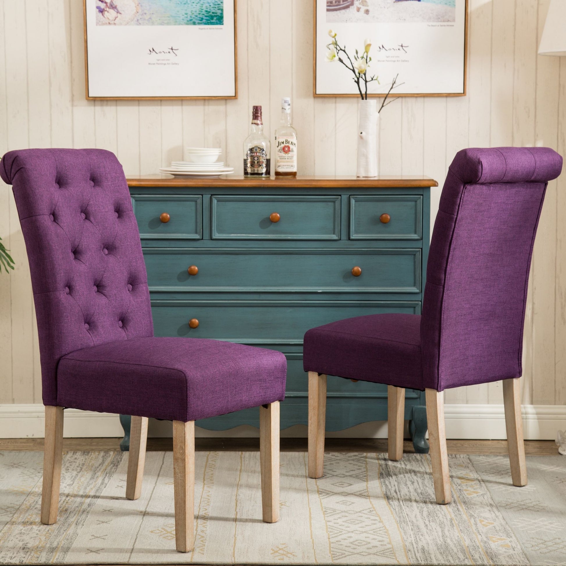 Habit Solid Wood Tufted Parsons Dining Chair, Set of 2, Purple image 2