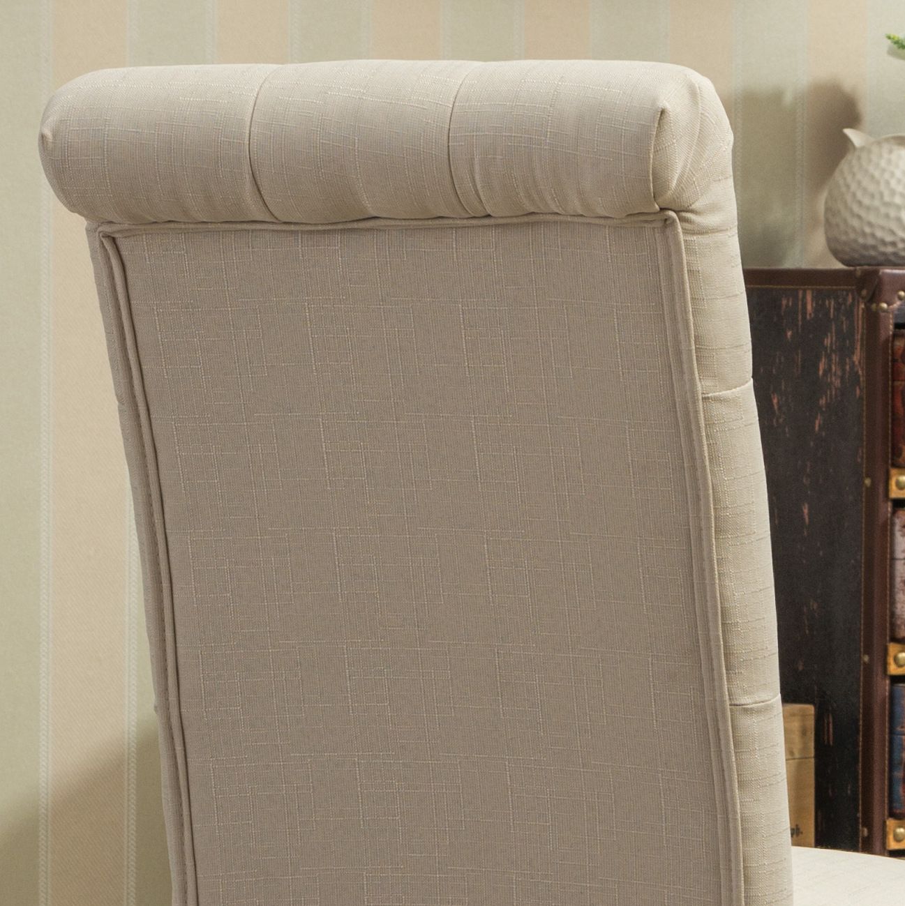 Habit Solid Wood Tufted Parsons Dining Chair, Set of 2, Tan image 6