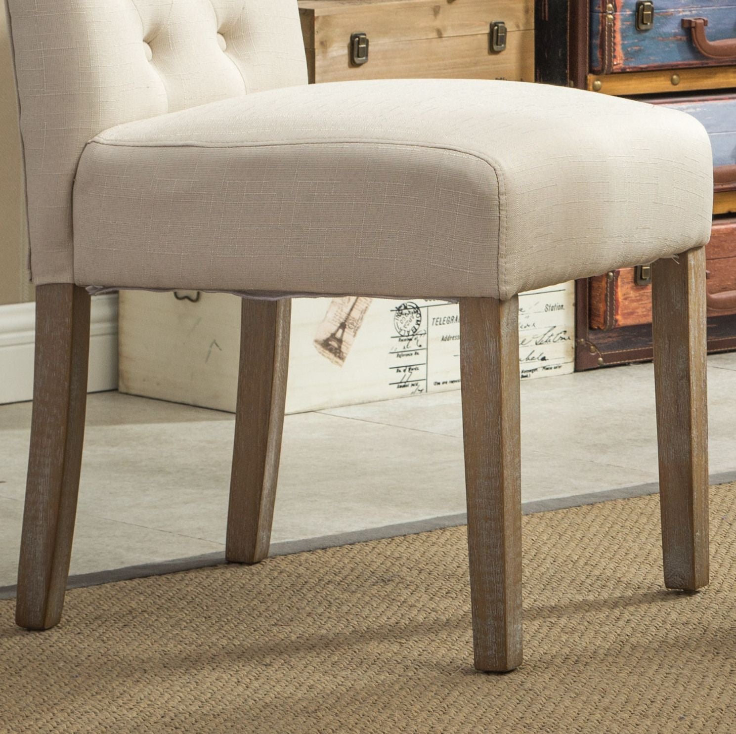 Habit Solid Wood Tufted Parsons Dining Chair, Set of 2, Tan image 8