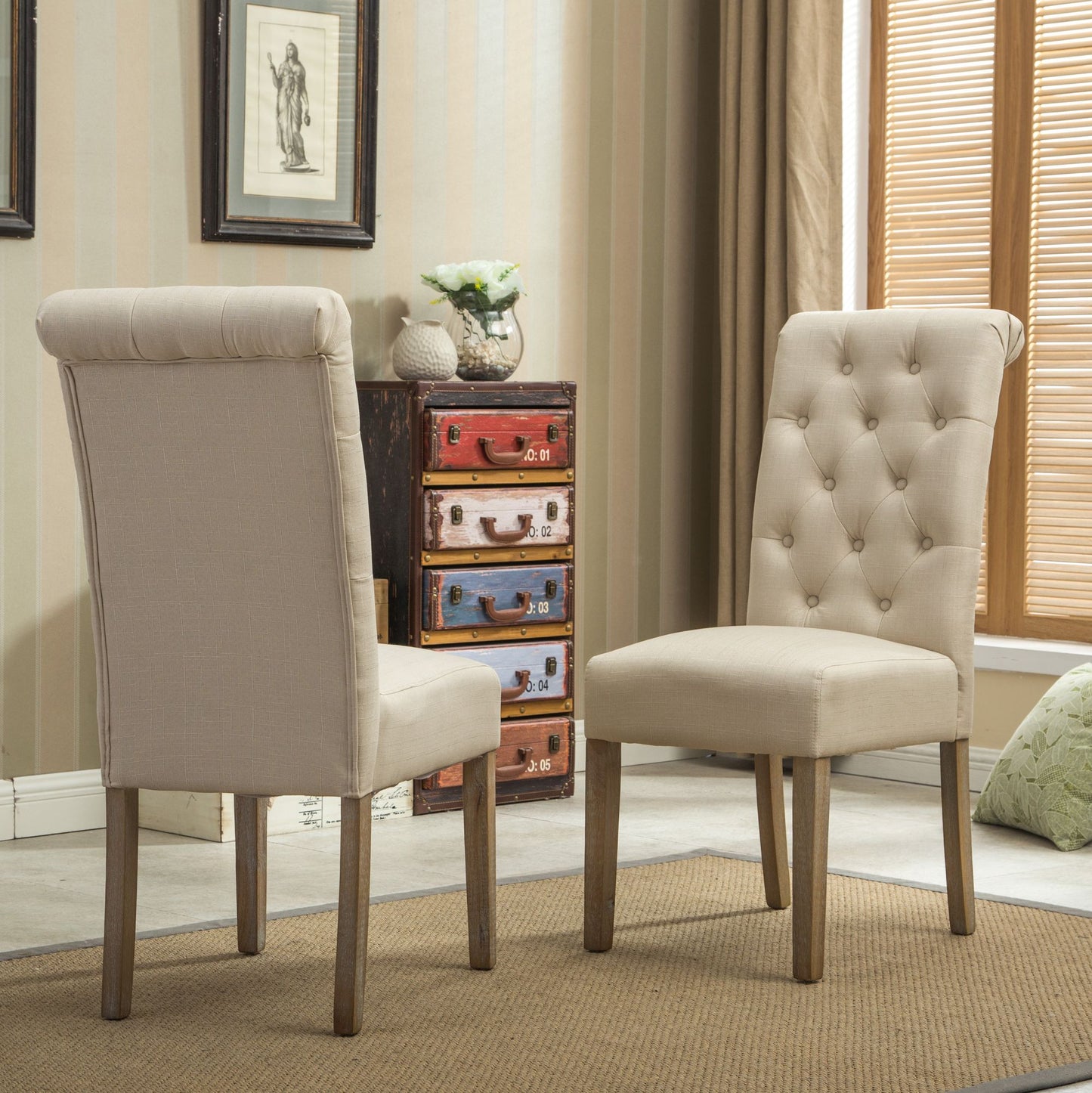 Habit Solid Wood Tufted Parsons Dining Chair, Set of 2, Tan image 4
