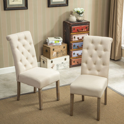 Habit Solid Wood Tufted Parsons Dining Chair, Set of 2, Tan image 3