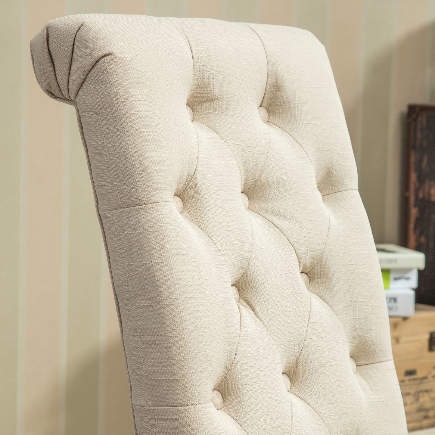 Habit Solid Wood Tufted Parsons Dining Chair, Set of 2, Tan image 5
