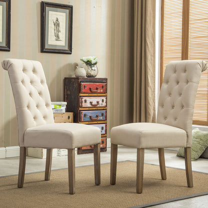 Habit Solid Wood Tufted Parsons Dining Chair, Set of 2, Tan image 1