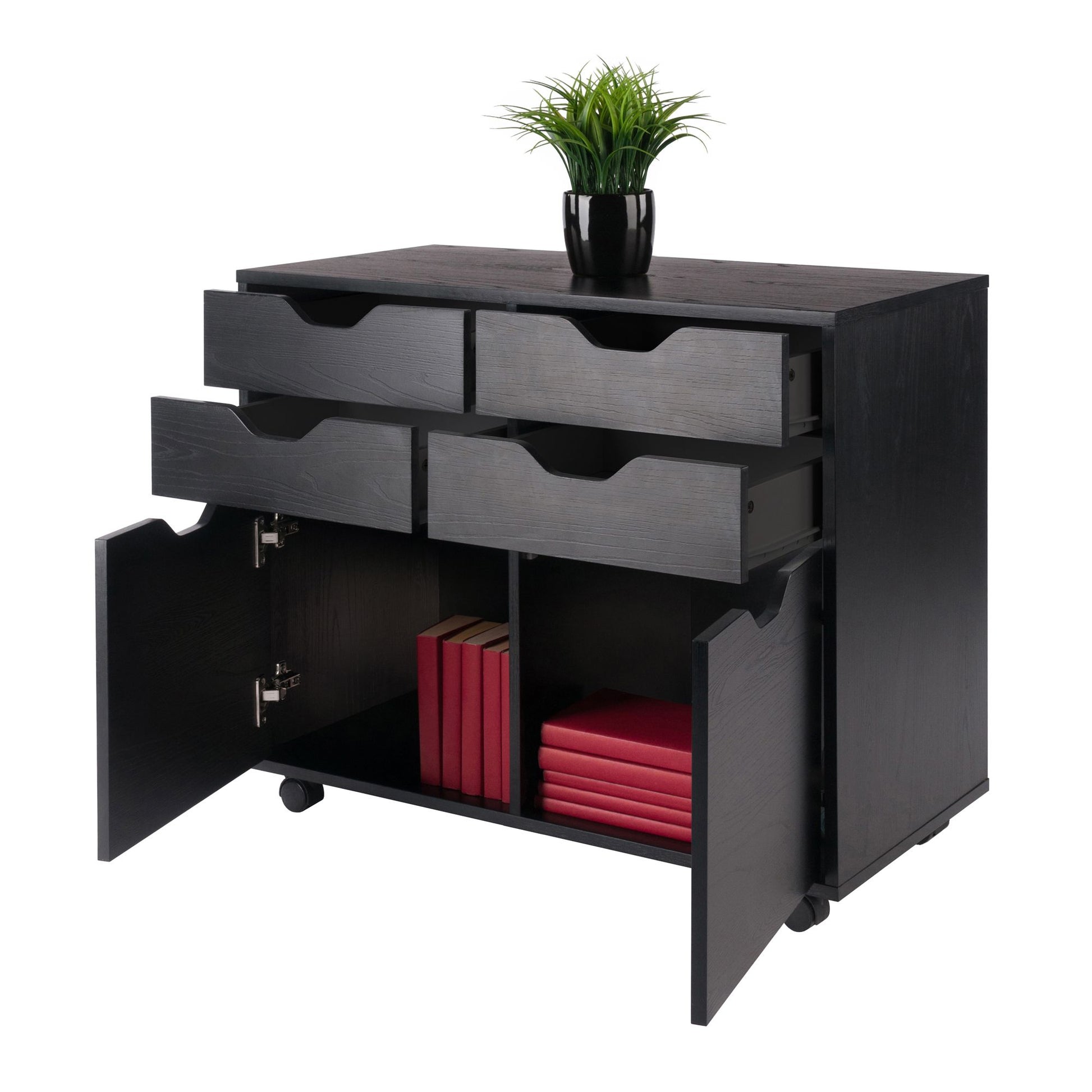 Halifax Wide 2-Door Storage Cabinet; 4-Drawer; Black image 5