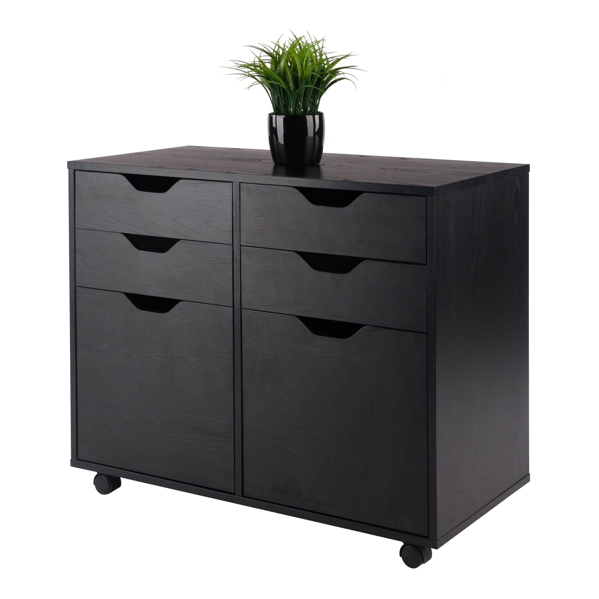 Halifax Wide 2-Door Storage Cabinet; 4-Drawer; Black image 3