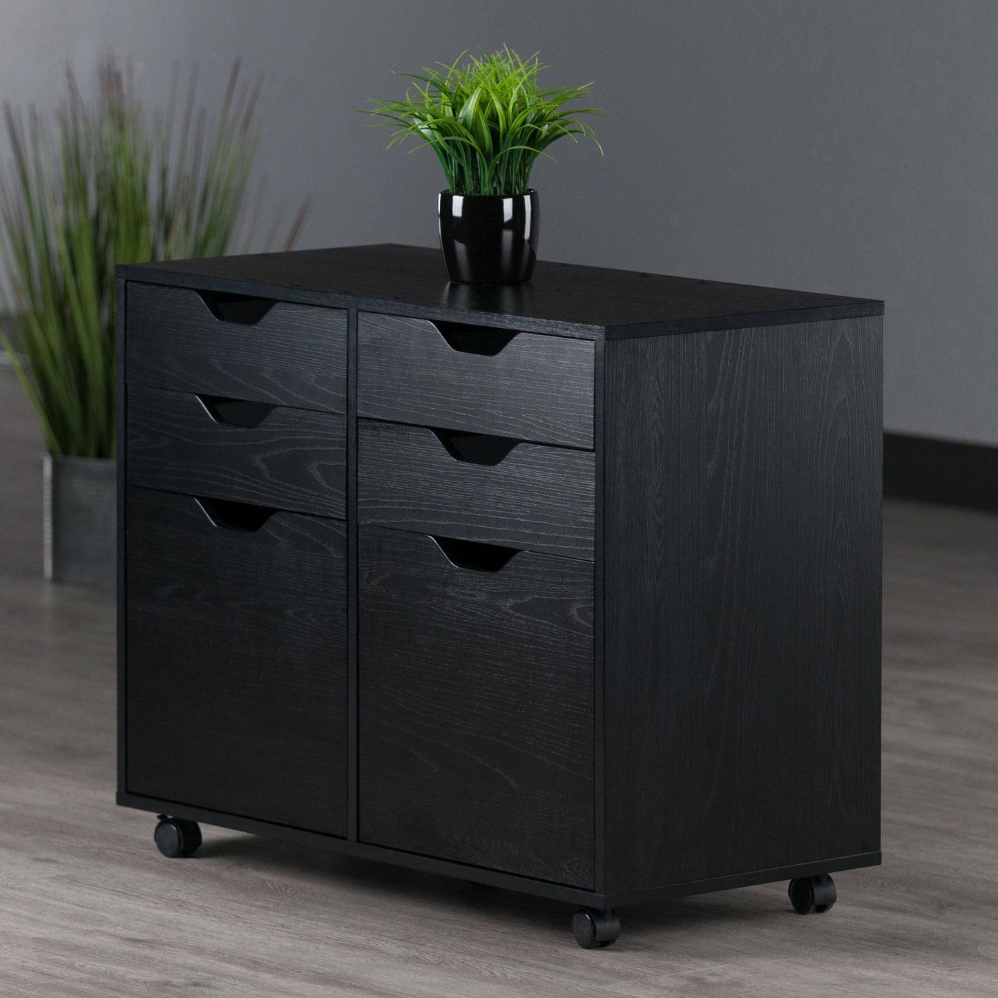 Halifax Wide 2-Door Storage Cabinet; 4-Drawer; Black image 2
