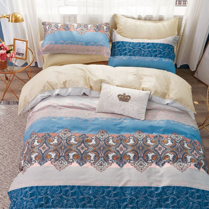 Hannah Blue Damask 100% Cotton 3 pcs Comforter Set image 1