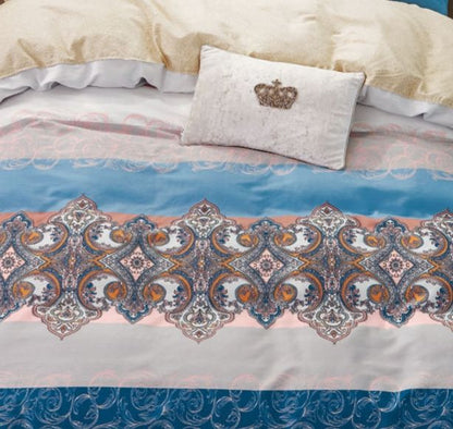 Hannah Blue Damask 100% Cotton 3 pcs Comforter Set image 4