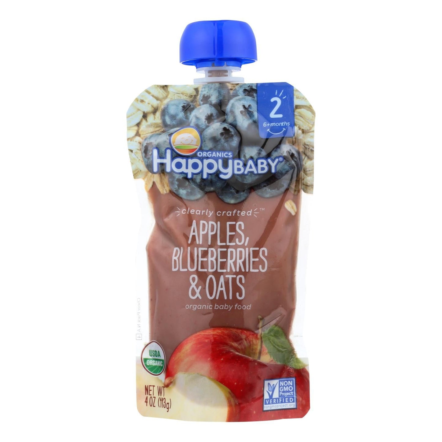 Happy Baby Happy Baby Clearly Crafted - Apple Blueberries And Oats - Case Of 16 - 4 Oz. image 1