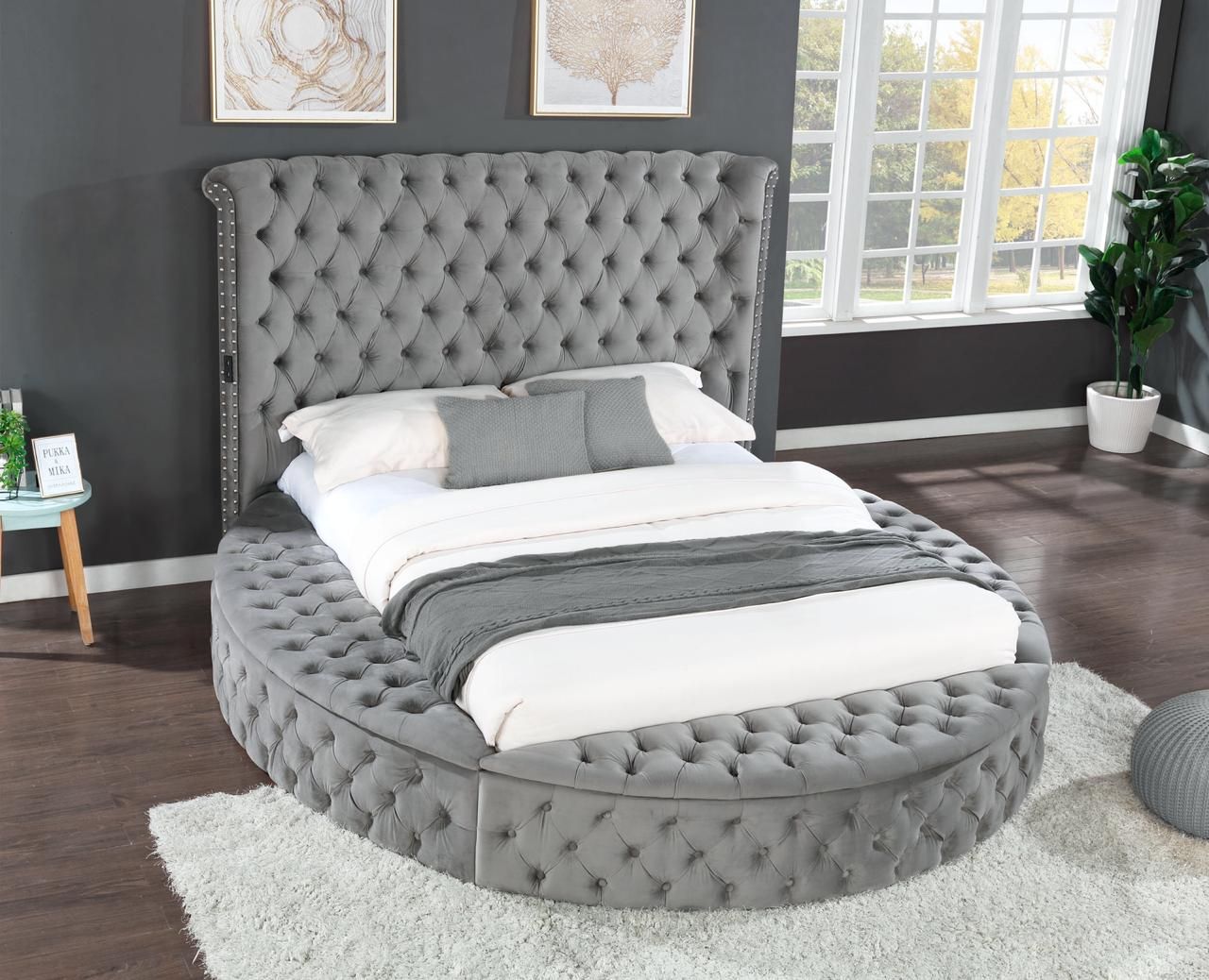 Hazel King Size Tufted Storage Bed made with Wood in Gray image 1