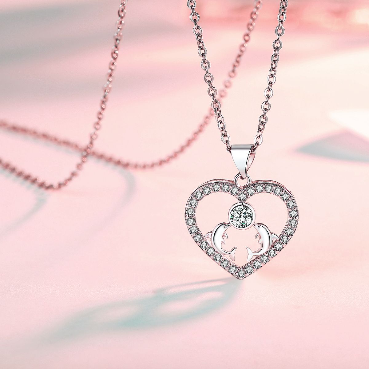 Heart Pendant Necklace 14k White Gold Plated Cubic Zirconia Love Heart Jewelry for Women Girls image 3