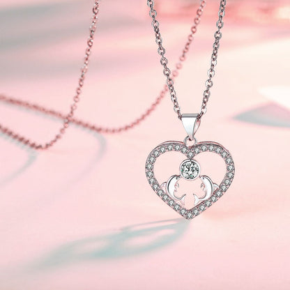 Heart Pendant Necklace 14k White Gold Plated Cubic Zirconia Love Heart Jewelry for Women Girls image 3
