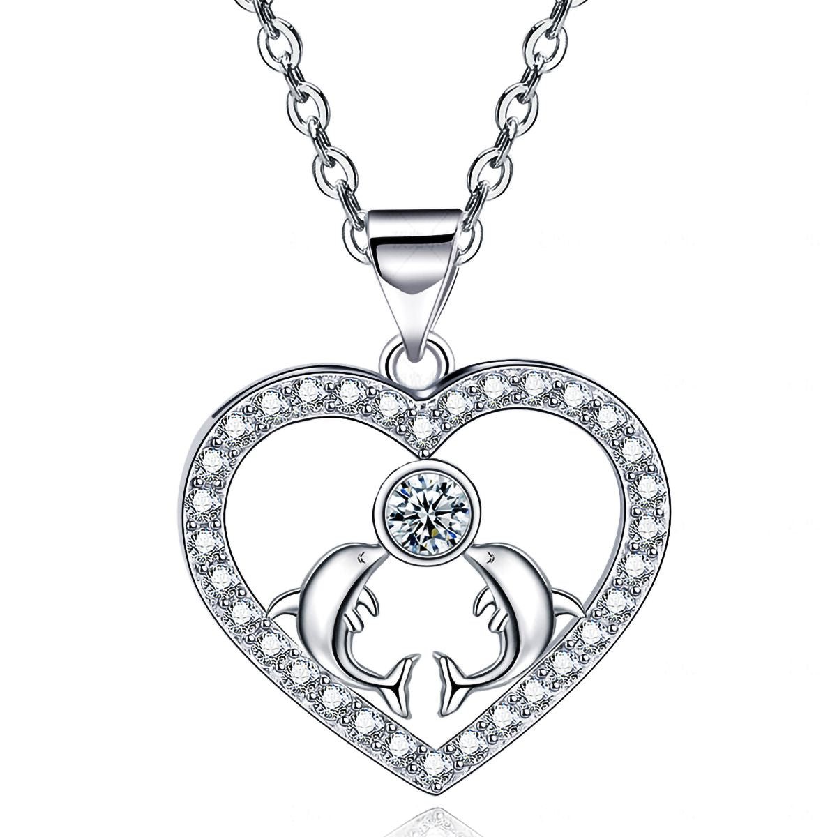Heart Pendant Necklace 14k White Gold Plated Cubic Zirconia Love Heart Jewelry for Women Girls image 1
