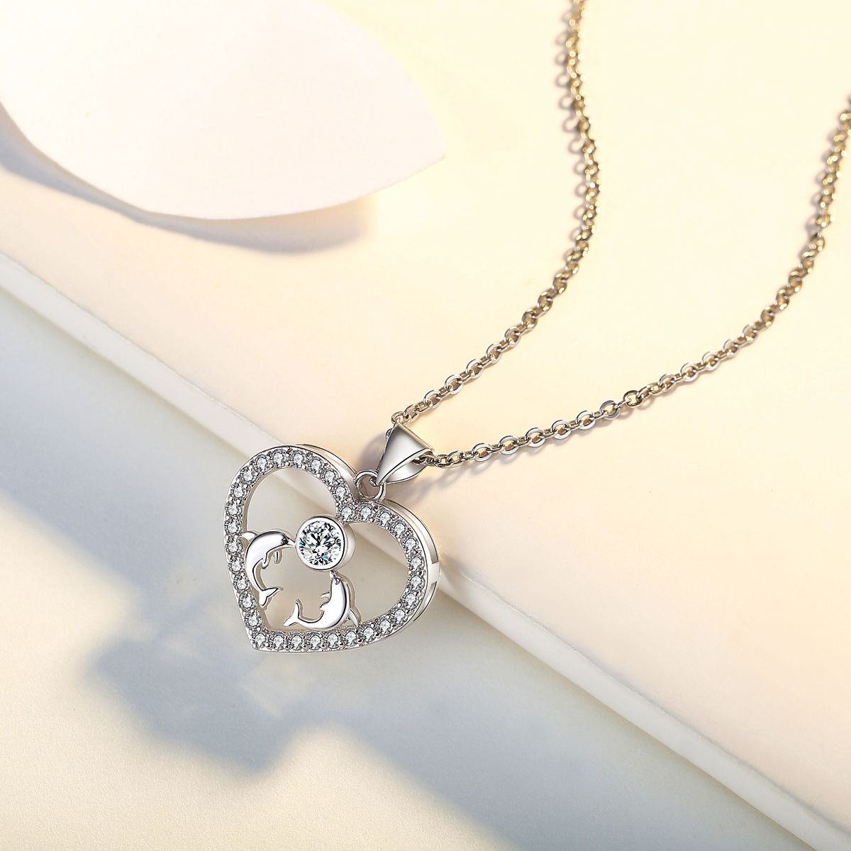 Heart Pendant Necklace 14k White Gold Plated Cubic Zirconia Love Heart Jewelry for Women Girls image 2