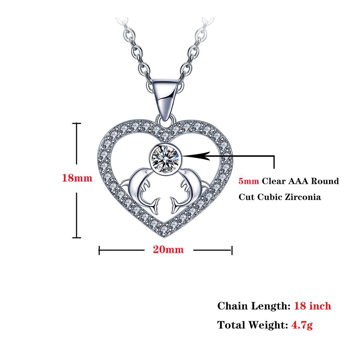 Heart Pendant Necklace 14k White Gold Plated Cubic Zirconia Love Heart Jewelry for Women Girls image 4