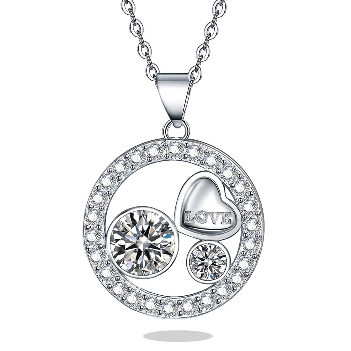 Heart Pendant Necklace 14k White Gold Plated Family Love Heart Jewelry for Women Girl image 2