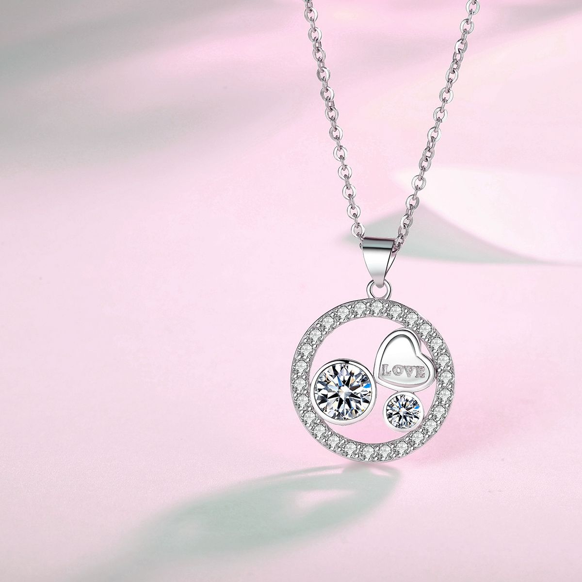 Heart Pendant Necklace 14k White Gold Plated Family Love Heart Jewelry for Women Girl image 3
