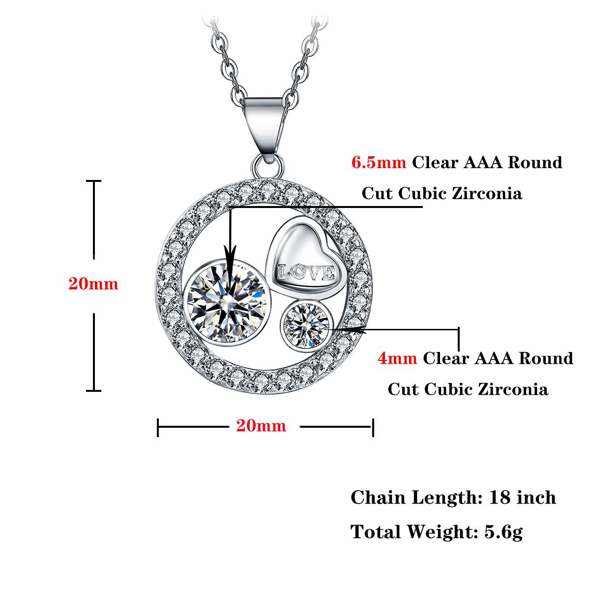 Heart Pendant Necklace 14k White Gold Plated Family Love Heart Jewelry for Women Girl image 4
