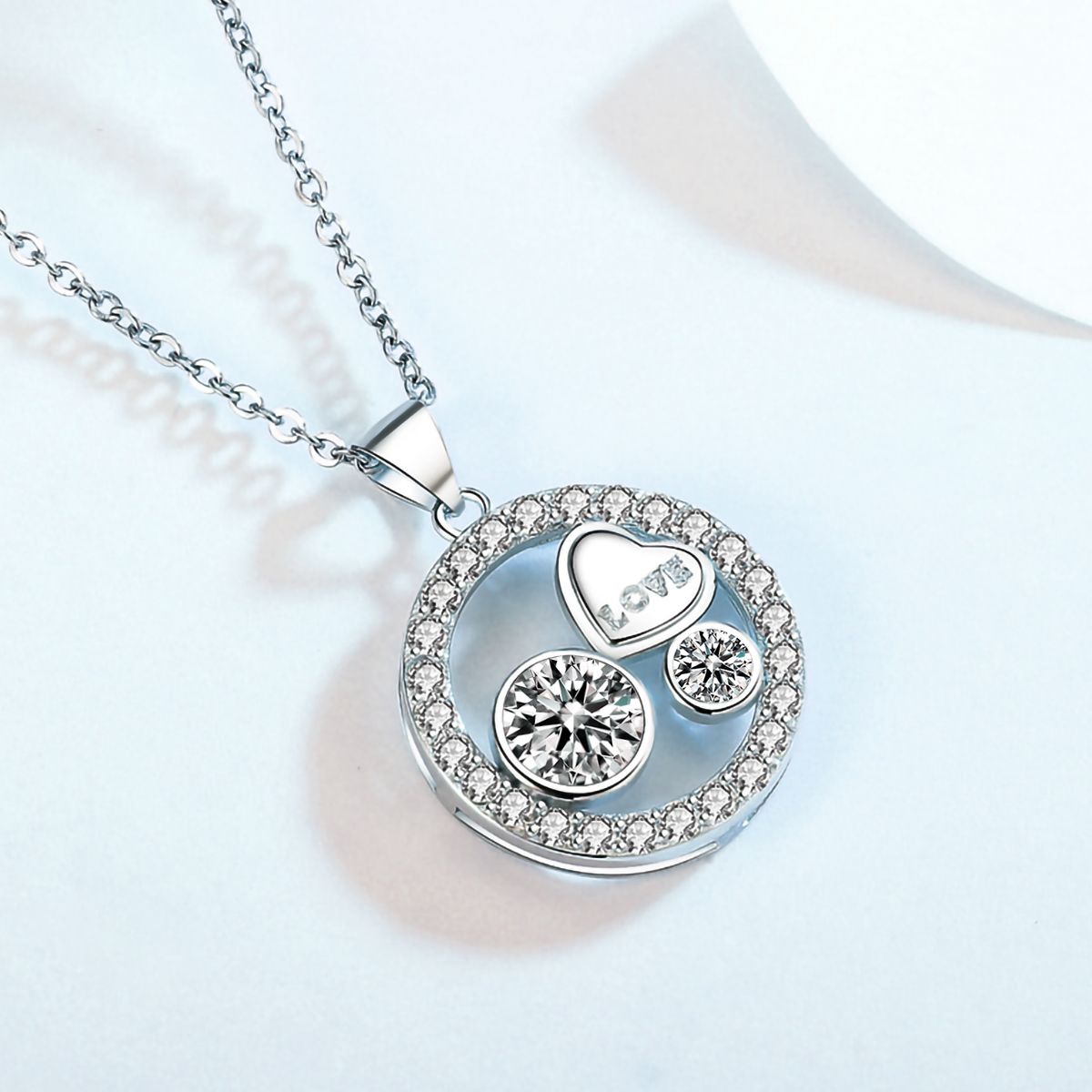 Heart Pendant Necklace 14k White Gold Plated Family Love Heart Jewelry for Women Girl image 1