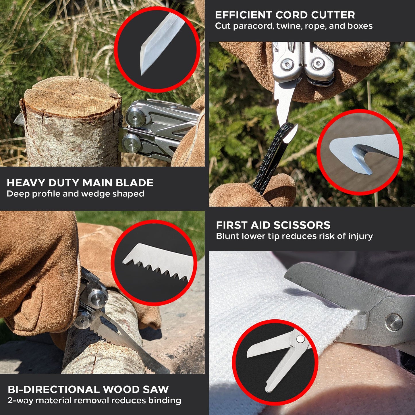 Heavy Duty Multitool | Military Grade Stainless Steel Frame;  Deep Profile Blade;  First Aid Scissors;  Sturdy Pliers;   image 4