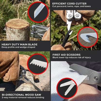 Heavy Duty Multitool | Military Grade Stainless Steel Frame;  Deep Profile Blade;  First Aid Scissors;  Sturdy Pliers;   image 4