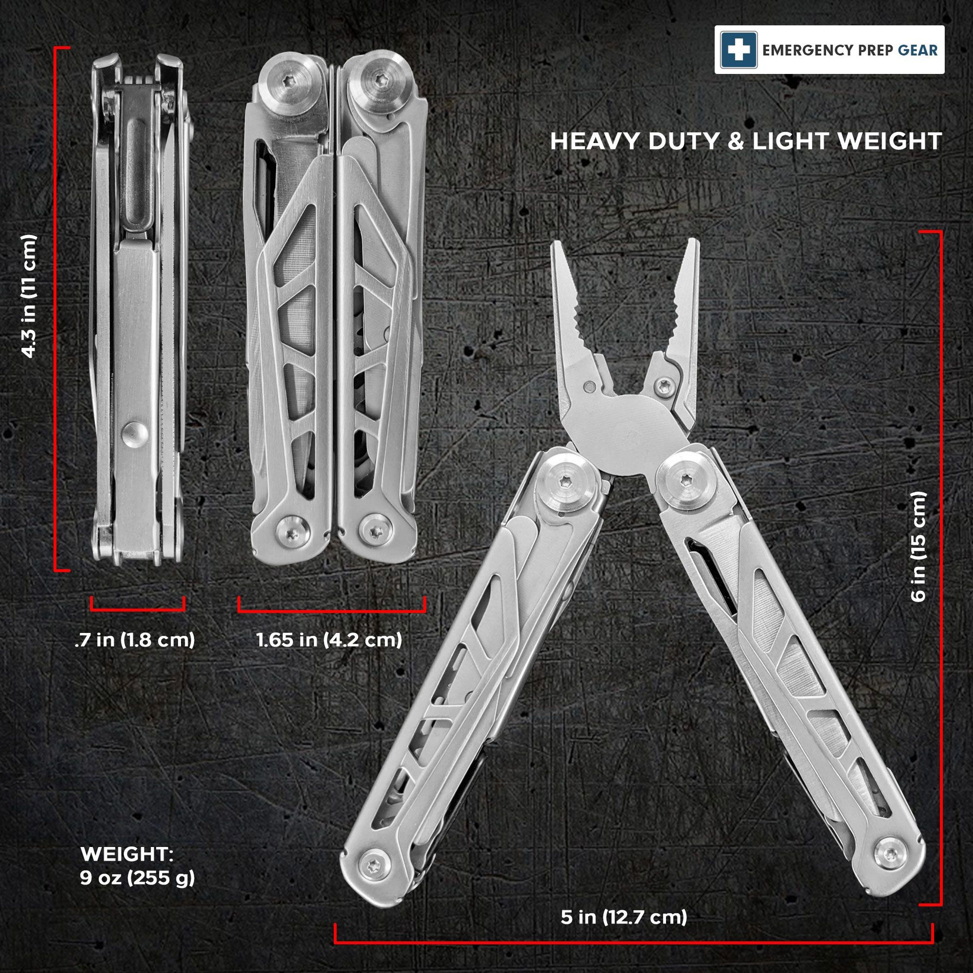 Heavy Duty Multitool | Military Grade Stainless Steel Frame;  Deep Profile Blade;  First Aid Scissors;  Sturdy Pliers;   image 7