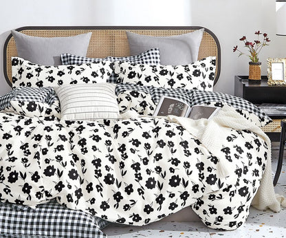 Hepburn Black/White Floral 100% Cotton Reversible  Comforter Set image 2