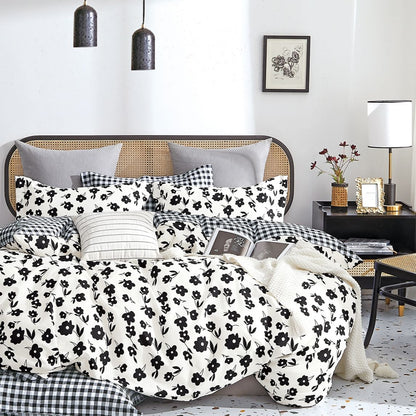 Hepburn Black/White Floral 100% Cotton Reversible  Comforter Set image 3