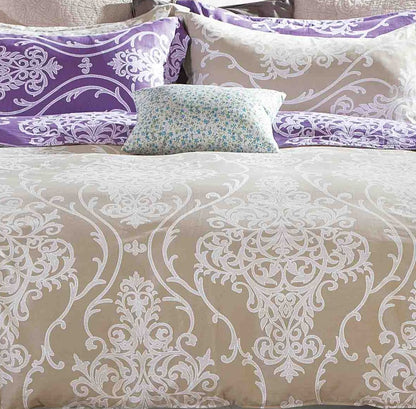 Hermman Beige/Purple Damask 100% Cotton Comforter Set image 3
