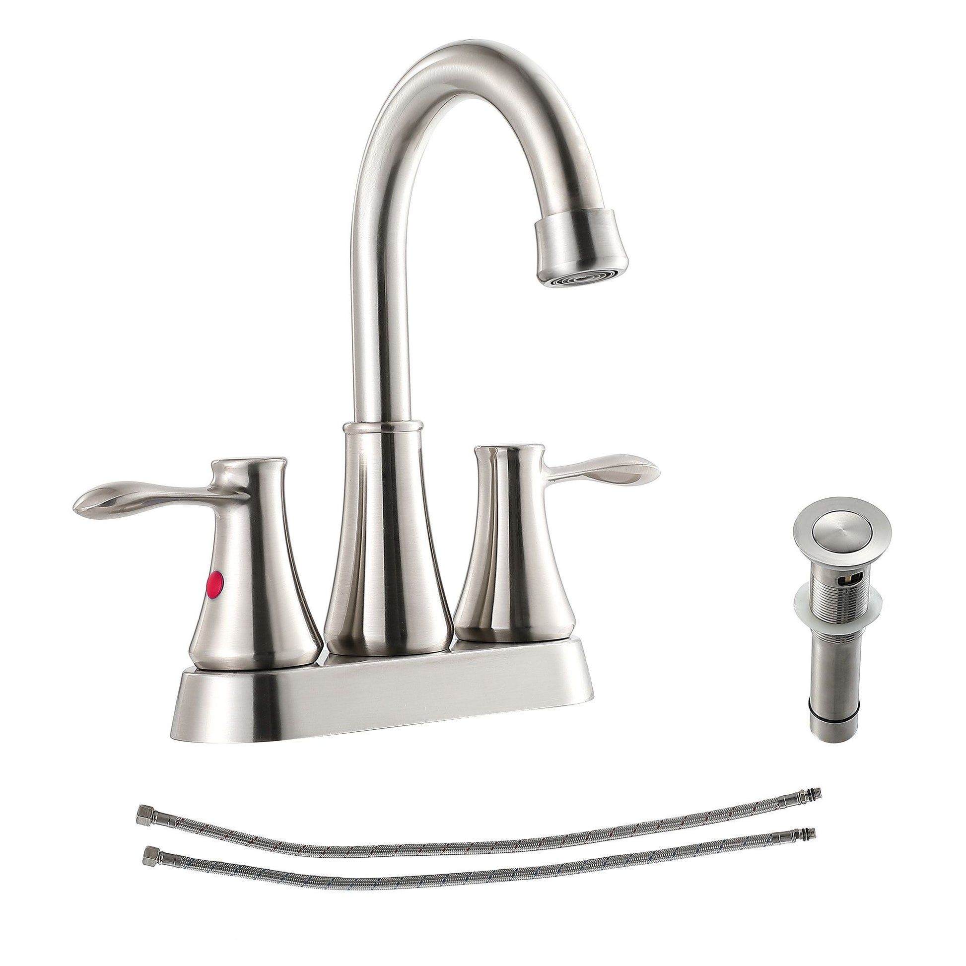 High Arc Swivel Spout Centerset Double handle 3-holes Lavatory Vanity Faucet Bathroom Vessel Basin Faucet with Pop-up dr image 8