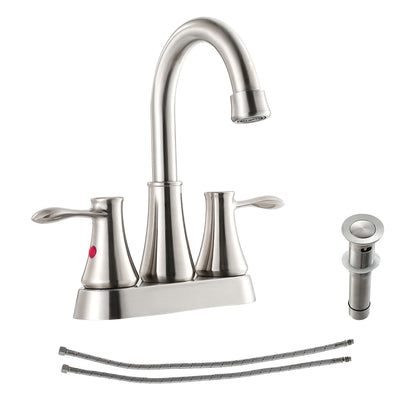 High Arc Swivel Spout Centerset Double handle 3-holes Lavatory Vanity Faucet Bathroom Vessel Basin Faucet with Pop-up dr image 8