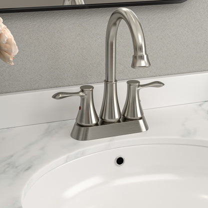 High Arc Swivel Spout Centerset Double handle 3-holes Lavatory Vanity Faucet Bathroom Vessel Basin Faucet with Pop-up dr image 4