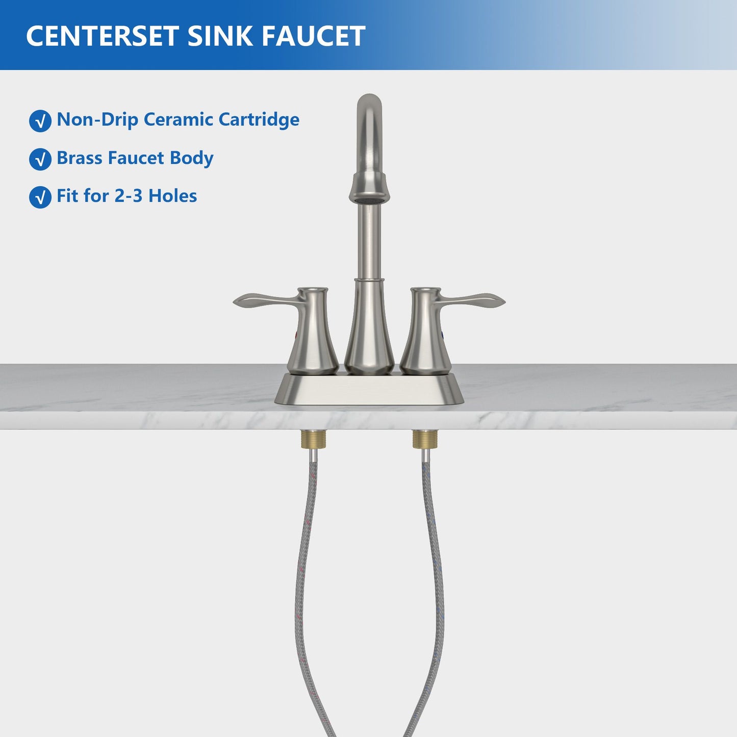 High Arc Swivel Spout Centerset Double handle 3-holes Lavatory Vanity Faucet Bathroom Vessel Basin Faucet with Pop-up dr image 6