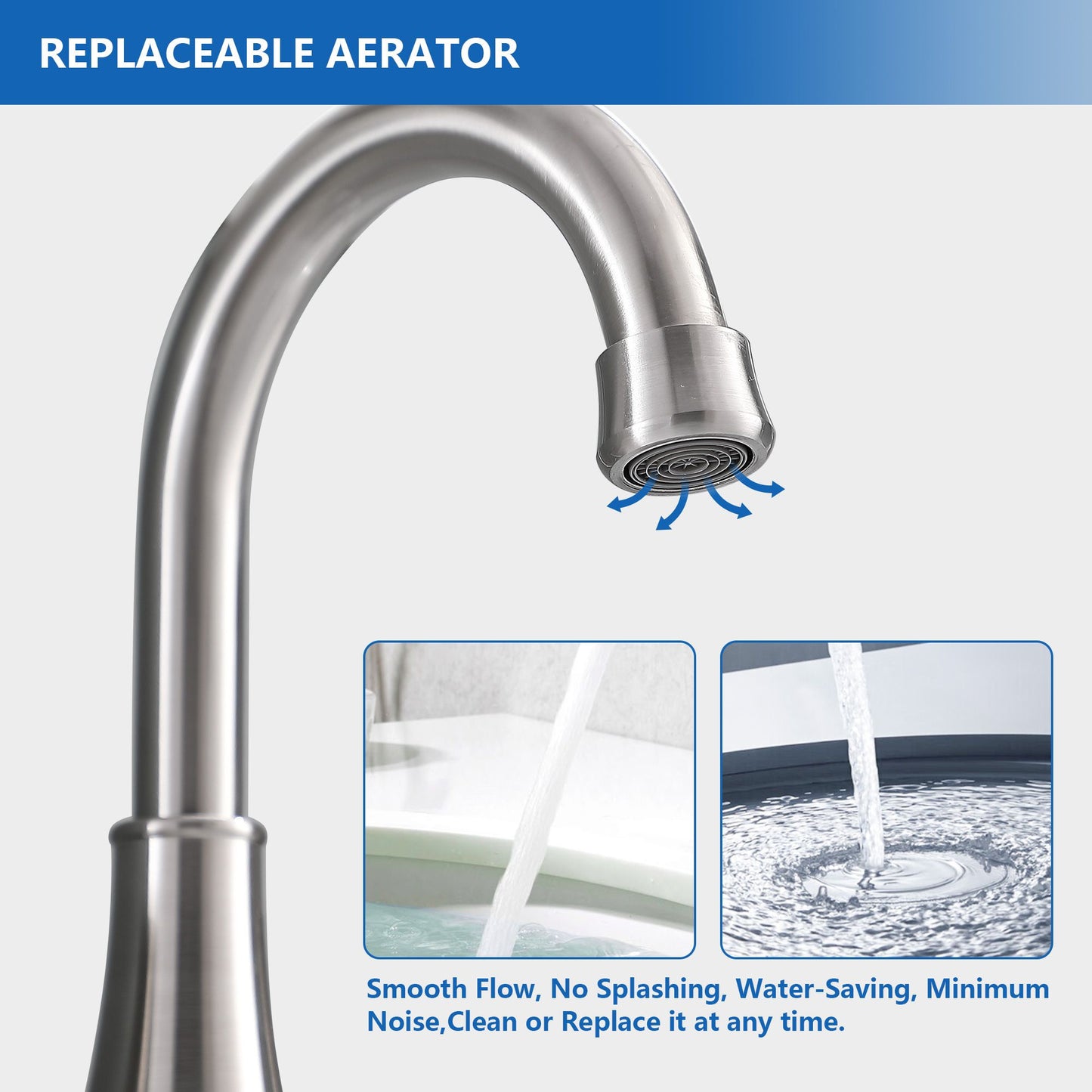 High Arc Swivel Spout Centerset Double handle 3-holes Lavatory Vanity Faucet Bathroom Vessel Basin Faucet with Pop-up dr image 5
