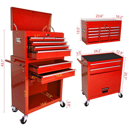 High Capacity Rolling Tool Chest with Wheels and Drawers, 8-Drawer Tool Storage Cabinet--RED image 11