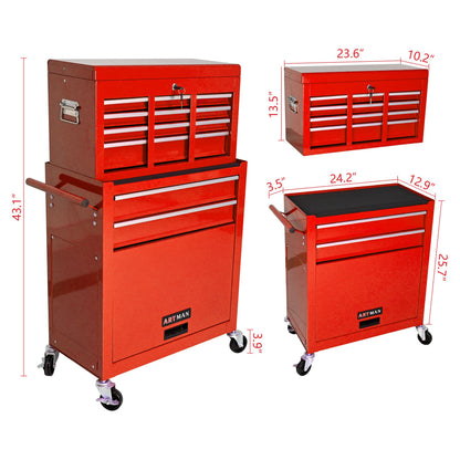 High Capacity Rolling Tool Chest with Wheels and Drawers, 8-Drawer Tool Storage Cabinet--RED image 10