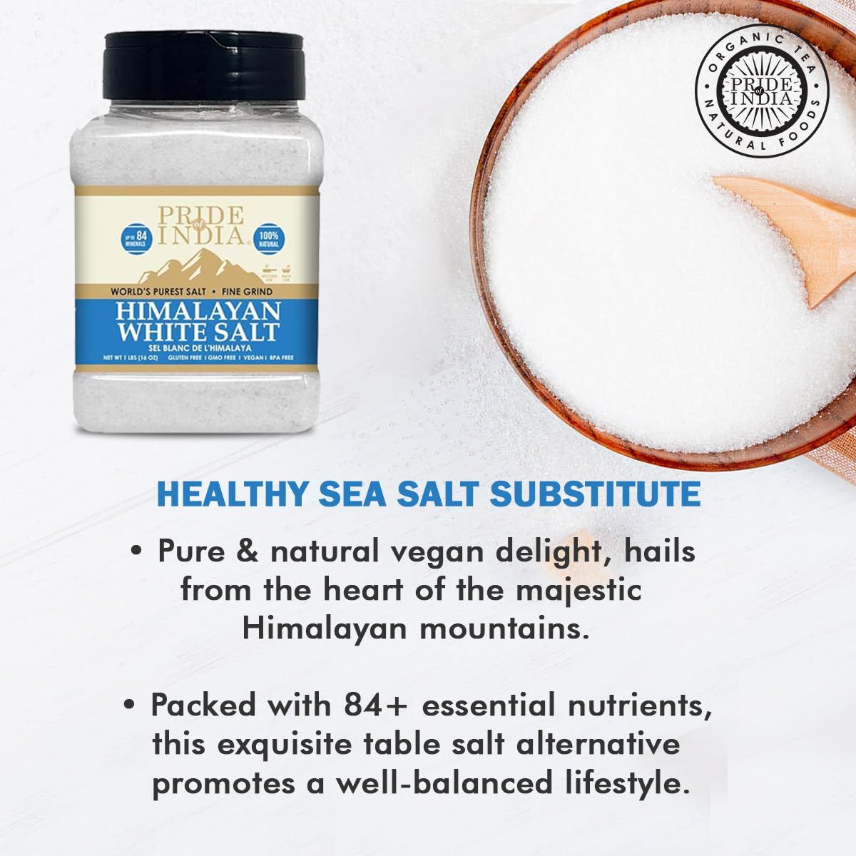Himalayan White Salt by Pride Of India - 1lb - Rarest & Enriched W/84+ Natural Minerals- Low Sodium- Mineral Rich Nutrit image 6