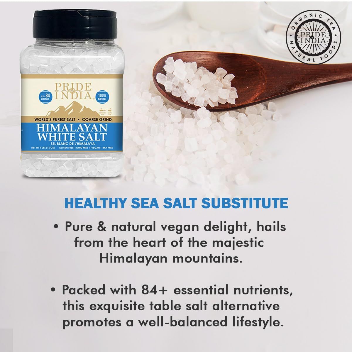 Himalayan White Salt by Pride Of India - 1lb - Rarest & Enriched W/84+ Natural Minerals- Low Sodium- Mineral Rich Nutrit image 9