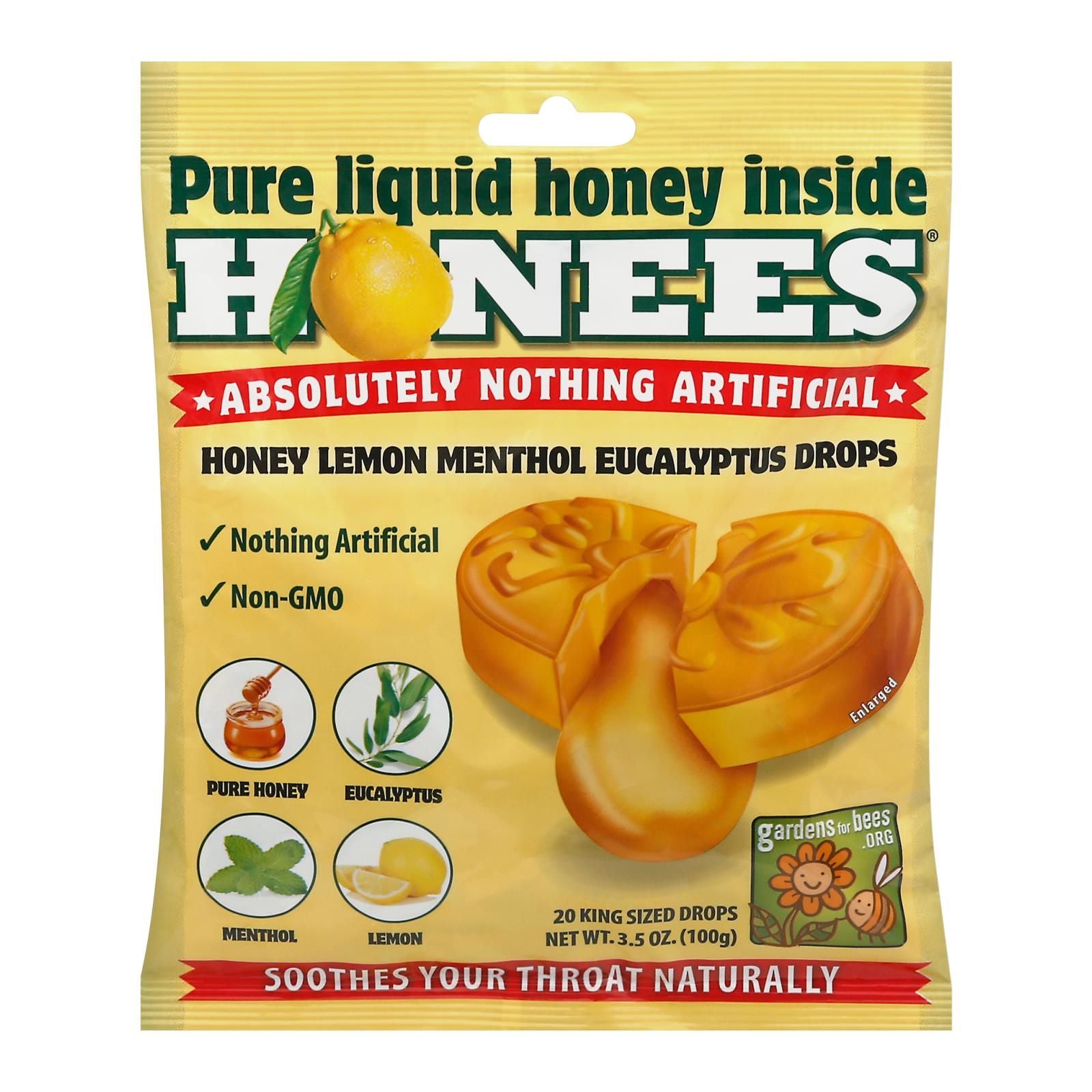 Honees Cough Drops - Honey Lemon - Lemon Menthol - 20 Cough Drops image 1