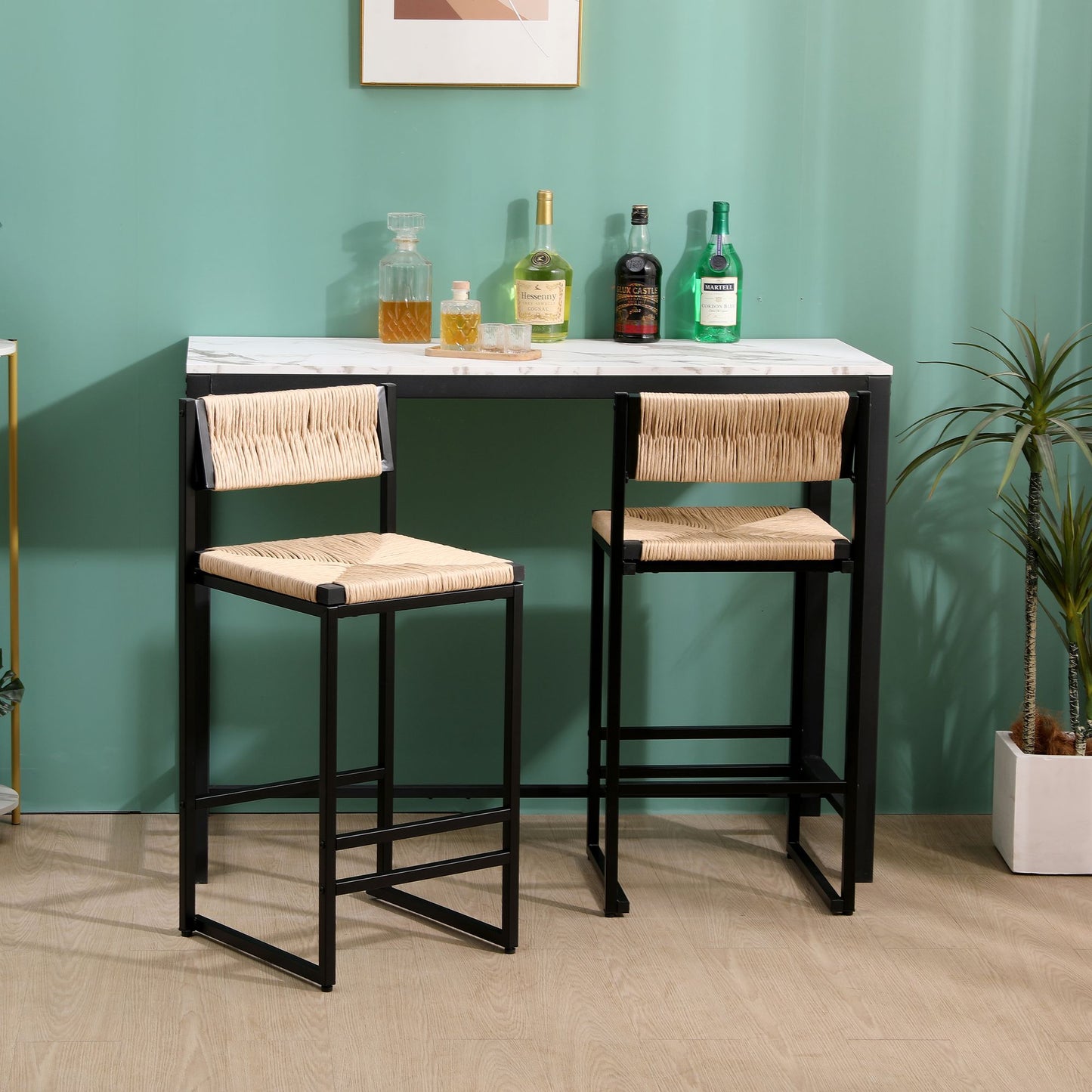 Honey Bar Stools Set of 2 Paper Rope Weave Dining Chairs with Back Hand Weave Stools for Kichen Island, Bar & Counter (H image 3