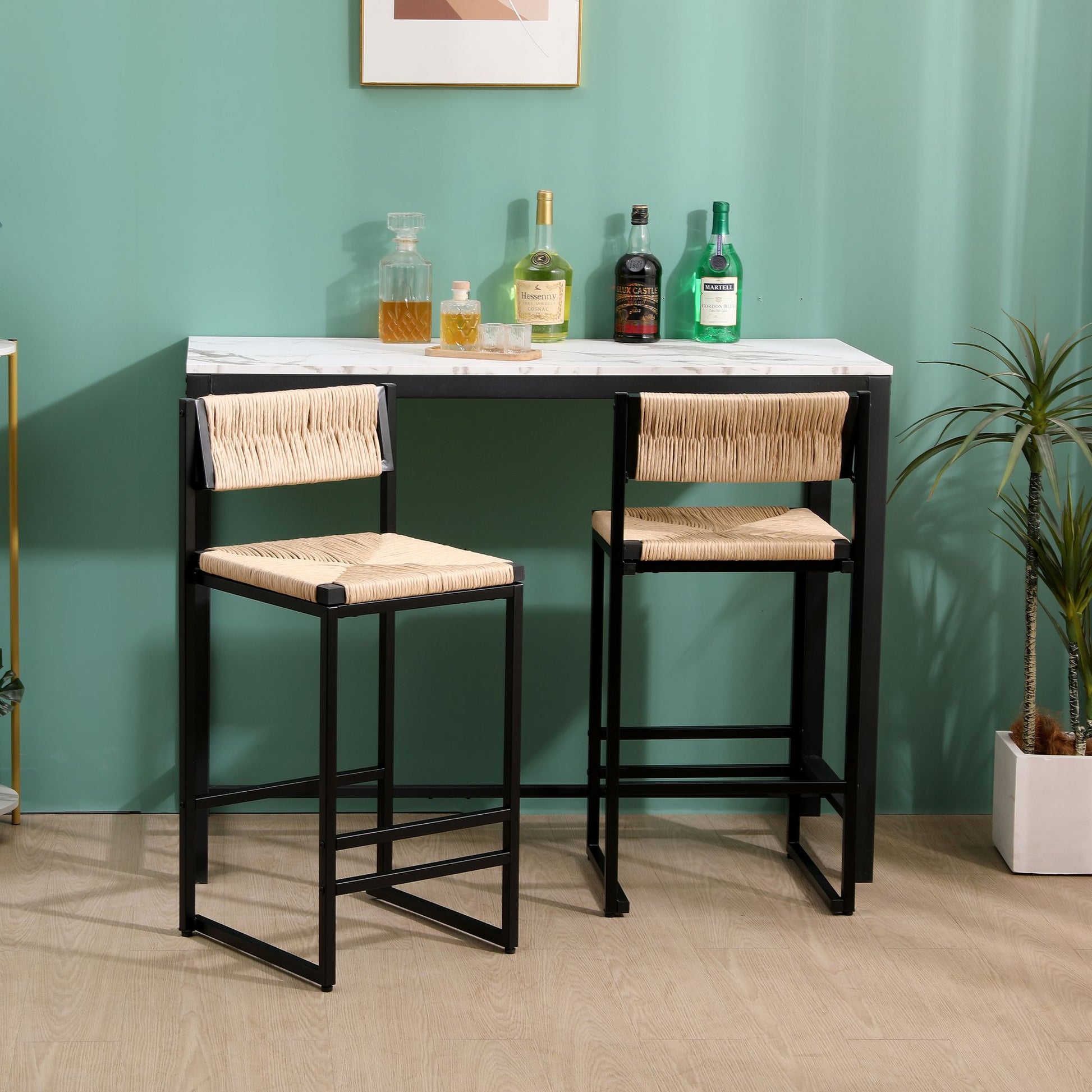Honey Bar Stools Set of 2 Paper Rope Weave Dining Chairs with Back Hand Weave Stools for Kichen Island, Bar & Counter (H image 3