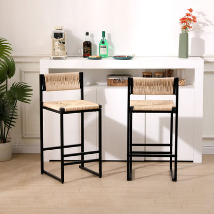 Honey Bar Stools Set of 2 Paper Rope Weave Dining Chairs with Back Hand Weave Stools for Kichen Island, Bar & Counter (H image 1