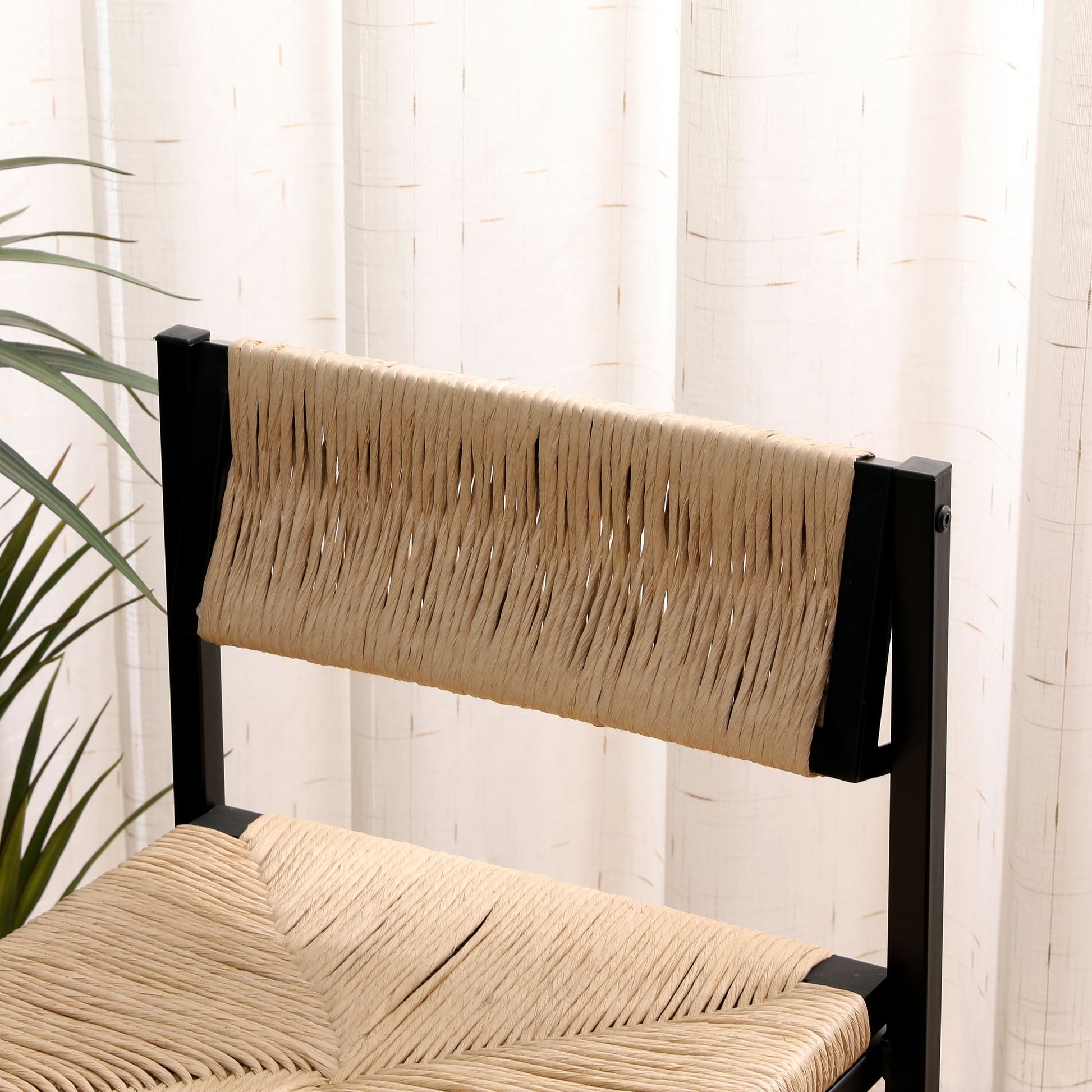 Honey Bar Stools Set of 2 Paper Rope Weave Dining Chairs with Back Hand Weave Stools for Kichen Island, Bar & Counter (H image 12